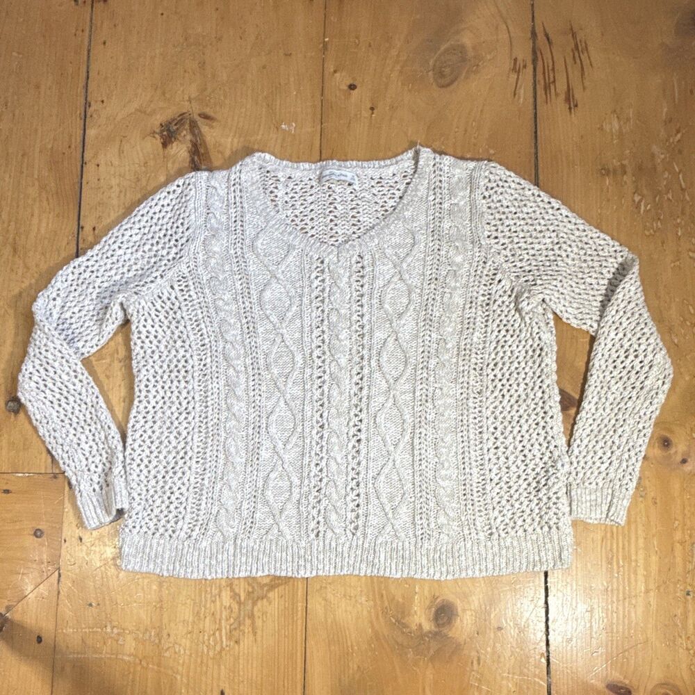Abercrombie & Fitch Women's Beige Cotton Blend Cable-Knit Pullover Sweater M